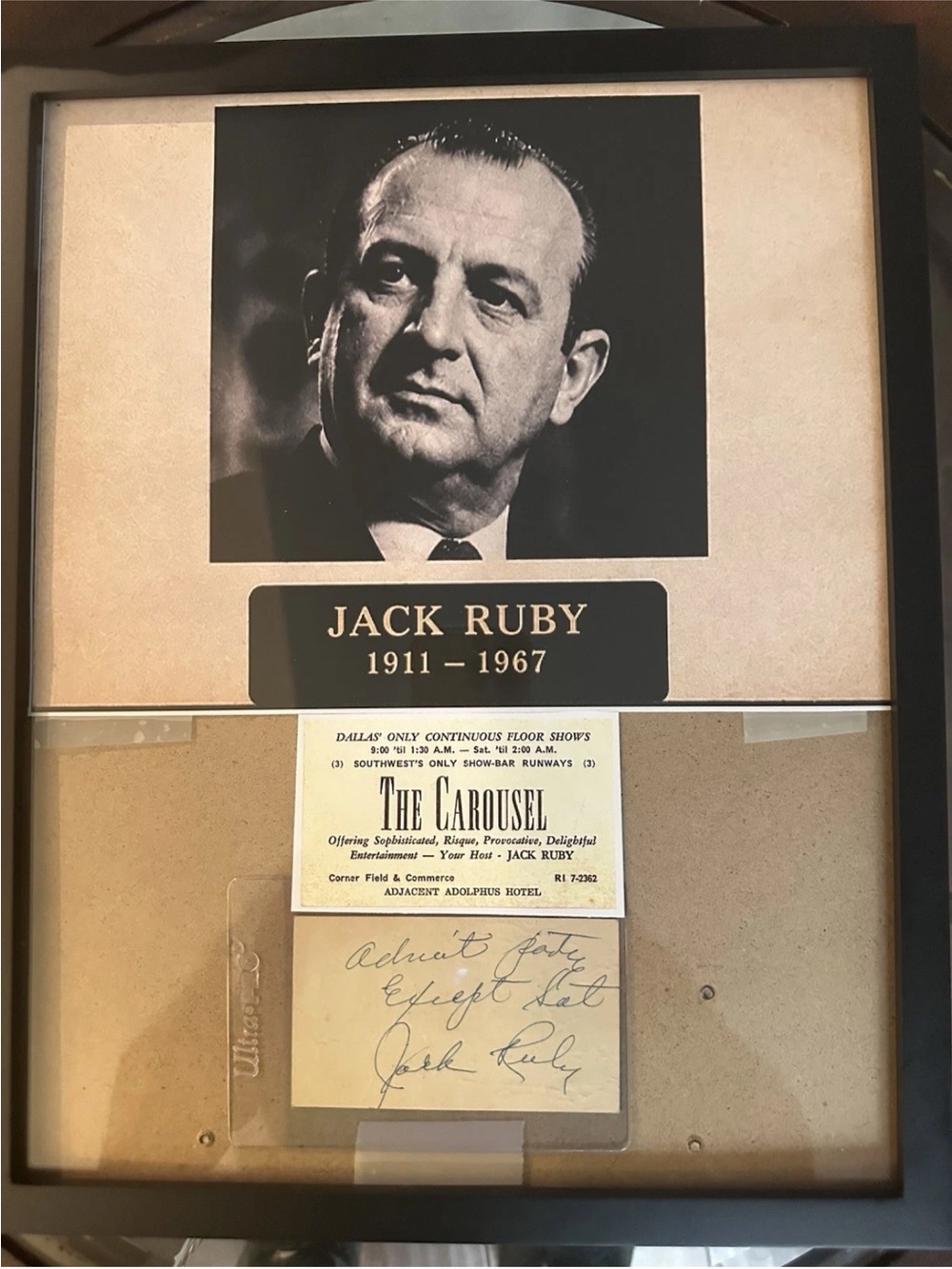 Jack Ruby Signed Authenticated Carousel Club Business CRD Provenance Beckett LOA